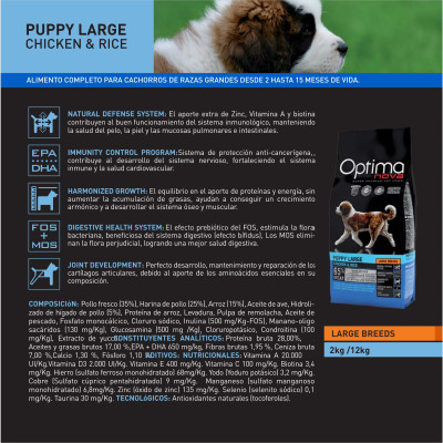 Optima Nova Puppy Large Pollo Arroz 12 Kg.