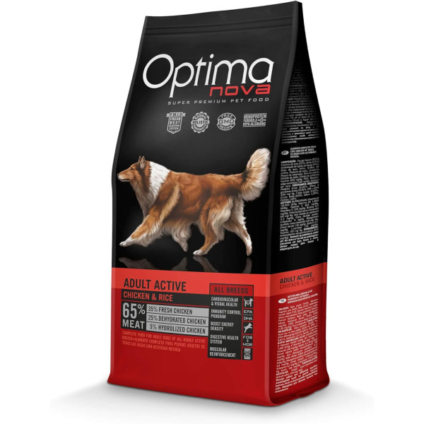 Optima Nova Adult Active Pollo Arroz 12 Kg.