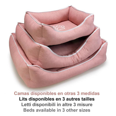 Cama  para perros Cuadrada Rosa Con Huella Y Ribete 85X68X21Cm