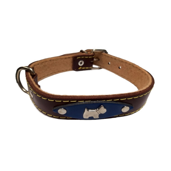 Collar Cuero Alamo Azul Aplique 55 Cm.